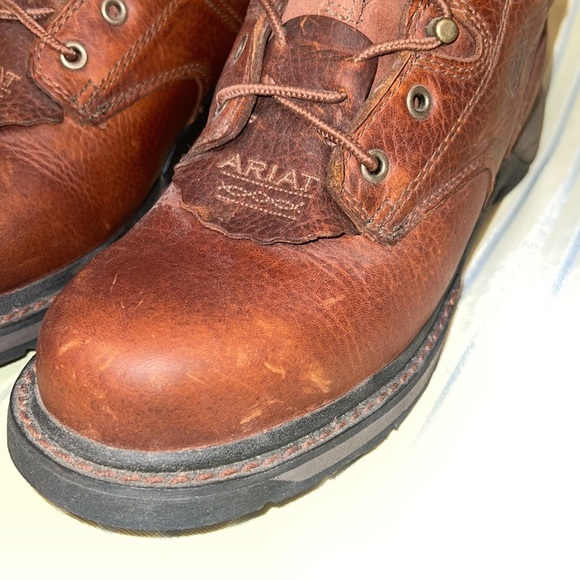 Ariat Brown Leather Lace Up Ankle Work Boots 6.5B B STEEL TOE #31460 - Picture 4 of 12